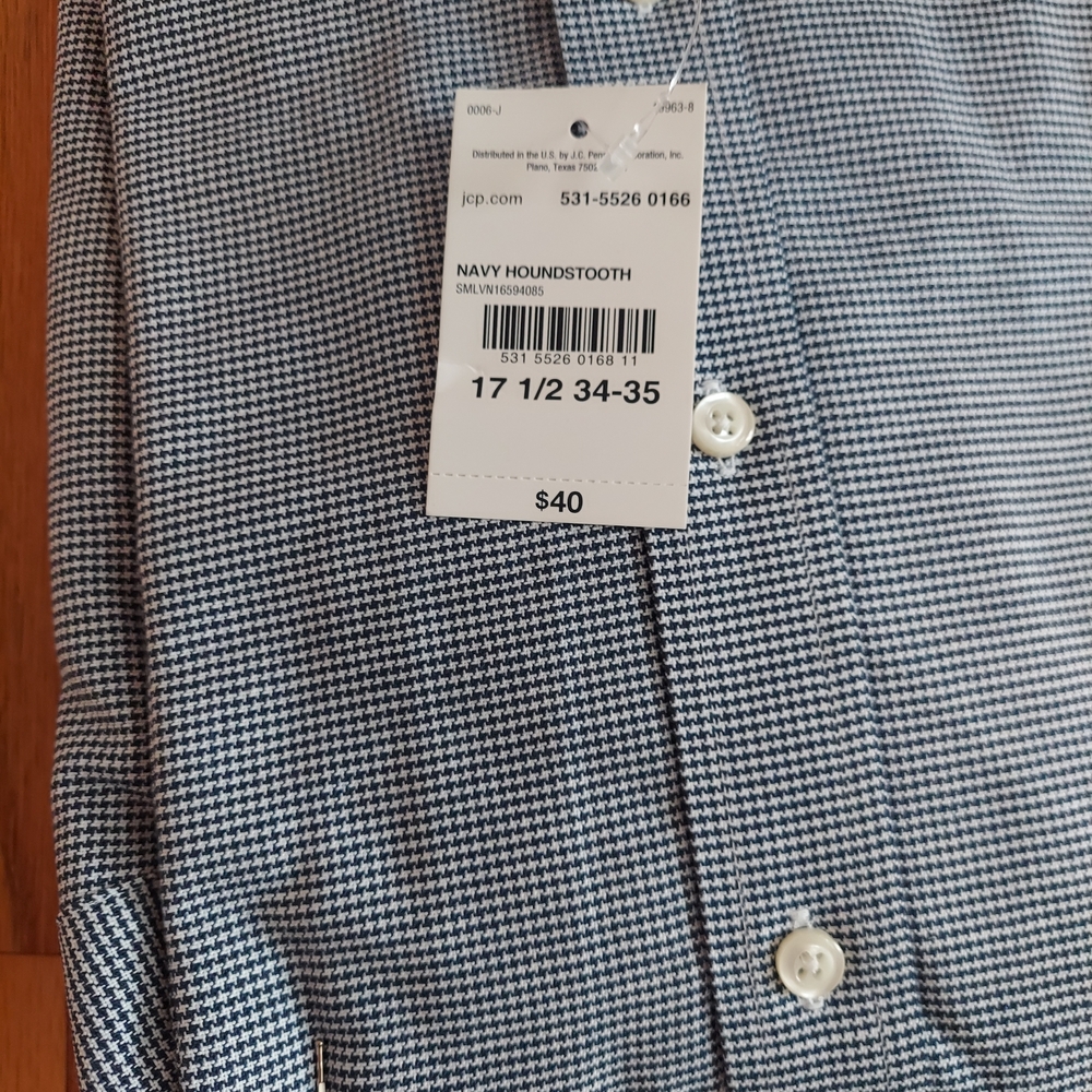 SOLD Stafford Men's Blue Houndstooth Shirt - Picture 4 of 4